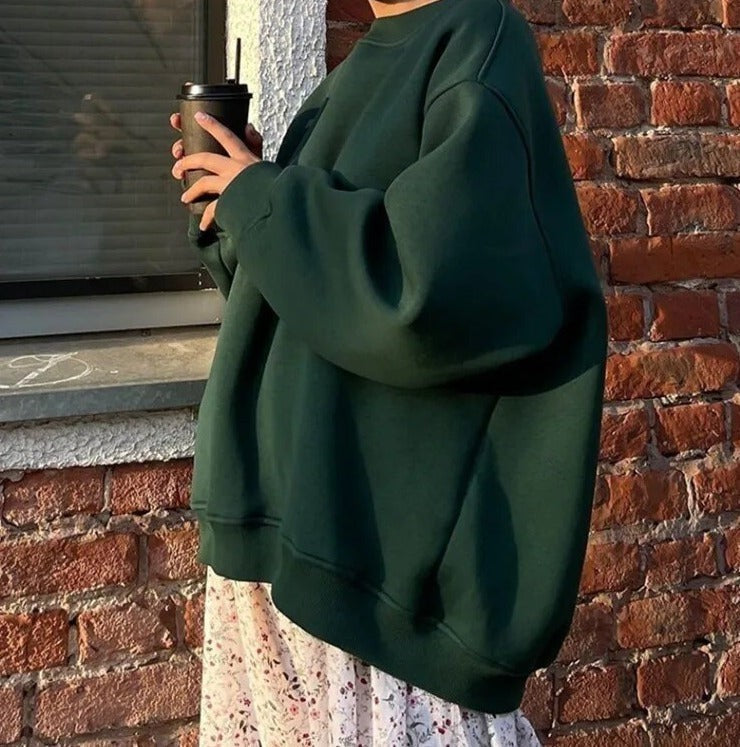 Oversized Damen-Sweatshirt mit Rundhals, überschnittenen Schultern und Rippbündchen in Grün