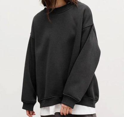 Oversized Damen-Sweatshirt mit Rundhals, überschnittenen Schultern und Rippbündchen in Dunkelgrau