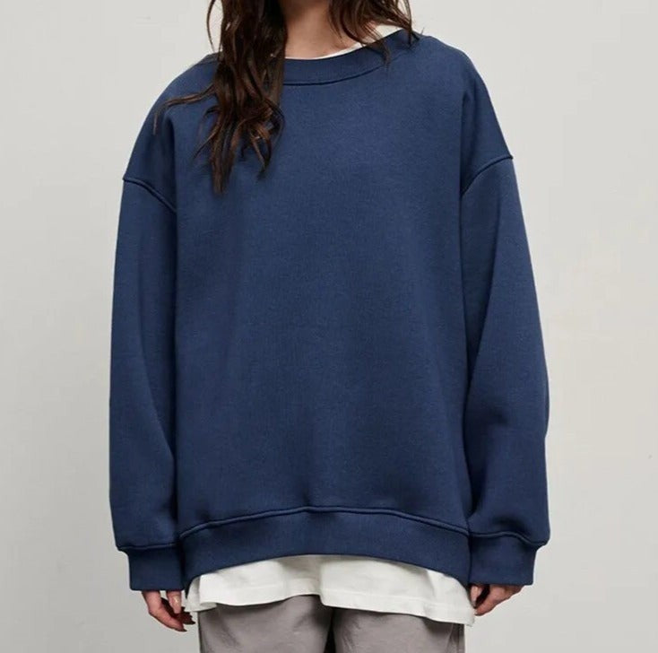 Oversized Damen-Sweatshirt mit Rundhals, überschnittenen Schultern und Rippbündchen in Blau