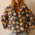 Oversized Damen-Troyer aus Teddyfleece mit Blumenmuster, Reißverschlusskragen und Kängurutasche