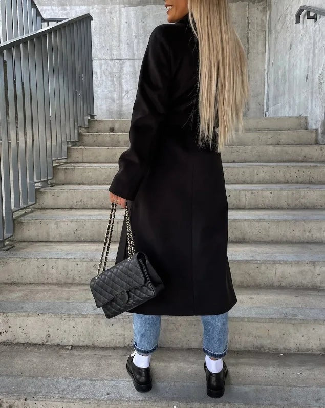 Oversized Damen-Zweireiher mit Reverskragen und Bindegürtel in langer Form für den Winter, Ansicht 6