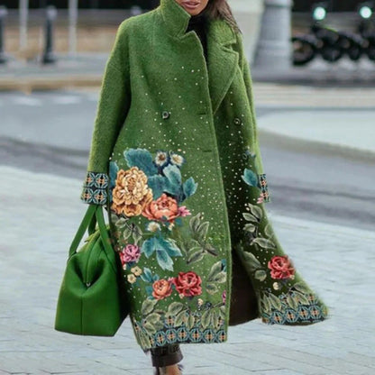 Oversized Damenmantel in langer Form mit Reverskragen und auffälligen Kunstmotiven, Ansicht 15