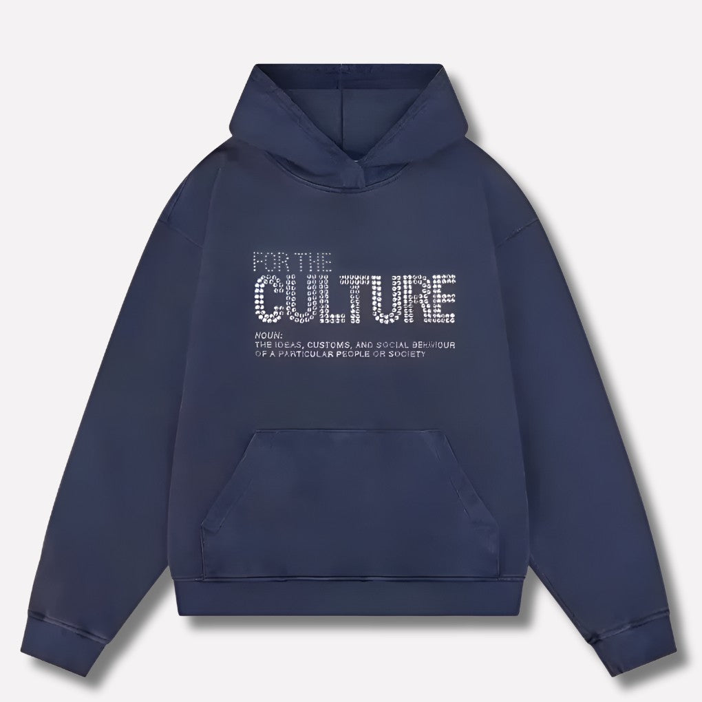 Marineblauer Herren-Hoodie mit weißem Schriftzug-Print und Kängurutasche