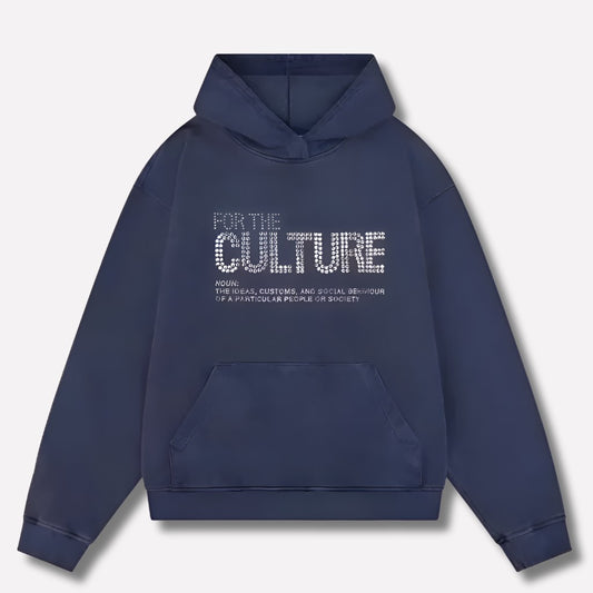 Marineblauer Herren-Hoodie mit weißem Schriftzug-Print und Kängurutasche
