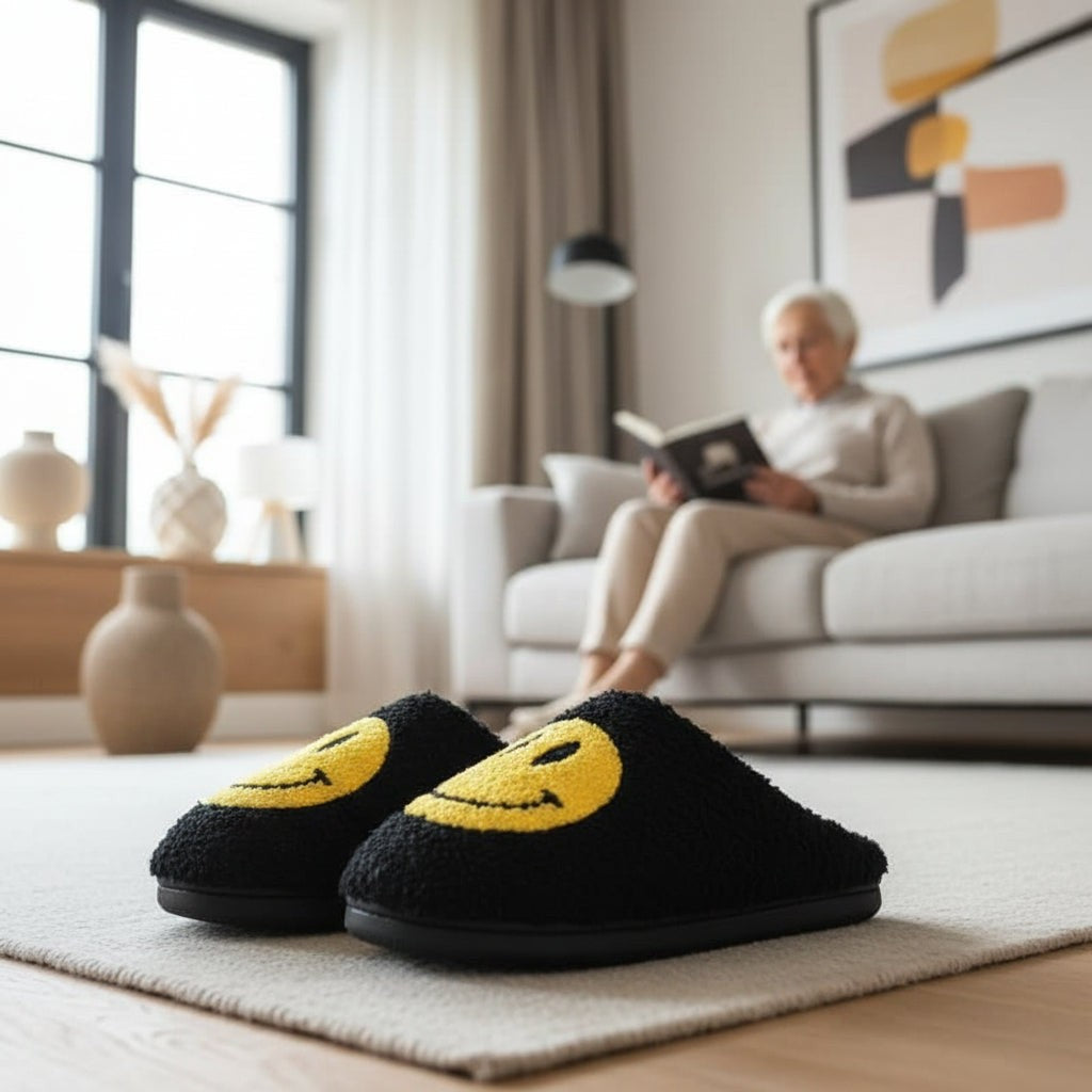 Plüsch-Hausschuhe mit Smiley-Stickerei, Sherpa-Futter und verdickter Silikonsohle, Ansicht 7