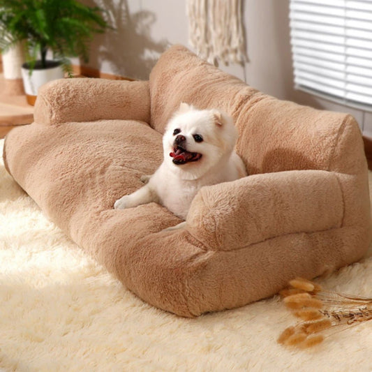 Plüschiges Hundesofa aus Kunstfell mit erhöhtem Rand und abnehmbarem, waschbarem Bezug in Kaffeebraun