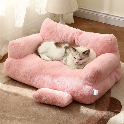 Plüschiges Hundesofa aus Kunstfell mit erhöhtem Rand und abnehmbarem, waschbarem Bezug in Rosa