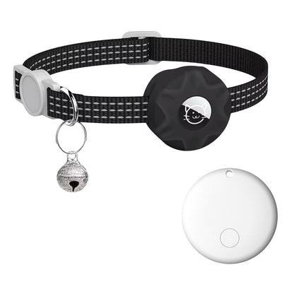 Schwarzes reflektierendes Halsband mit Tracker-Halterung und Glocke