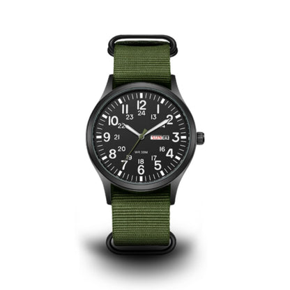Robuste Outdoor-Armbanduhr im Military-Stil mit Quarzwerk, Leuchtzifferblatt und Nylonarmband in Grün / Schwarz