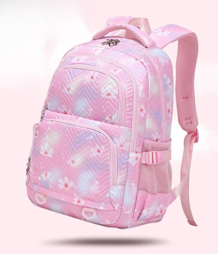 Schulrucksack aus Polyester mit Blumenmuster, Comic-Motiv und verstellbaren Gurten für Kinder, Ansicht 21