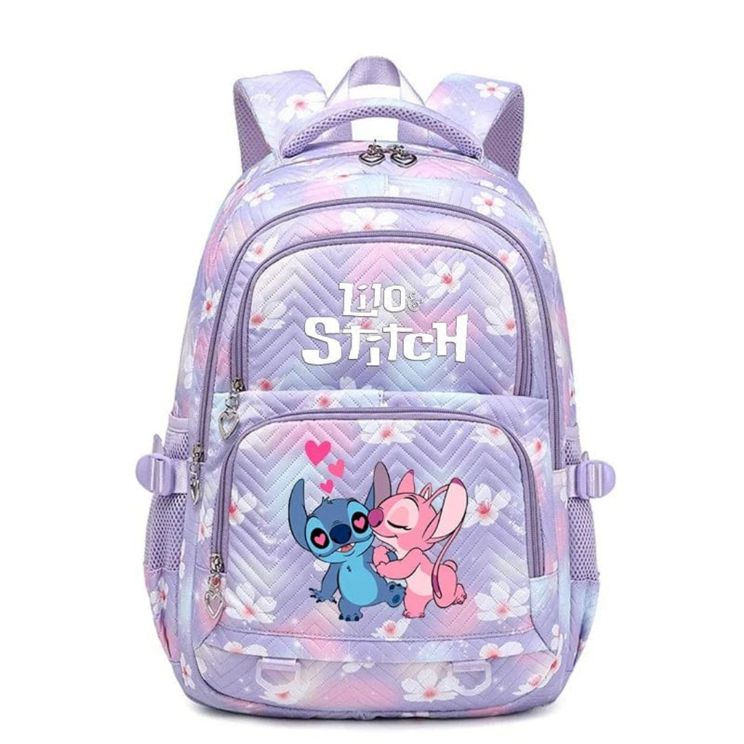Schulrucksack aus Polyester mit Blumenmuster, Comic-Motiv und verstellbaren Gurten für Kinder in Lila