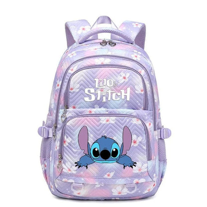 Schulrucksack aus Polyester mit Blumenmuster, Comic-Motiv und verstellbaren Gurten für Kinder in Lila