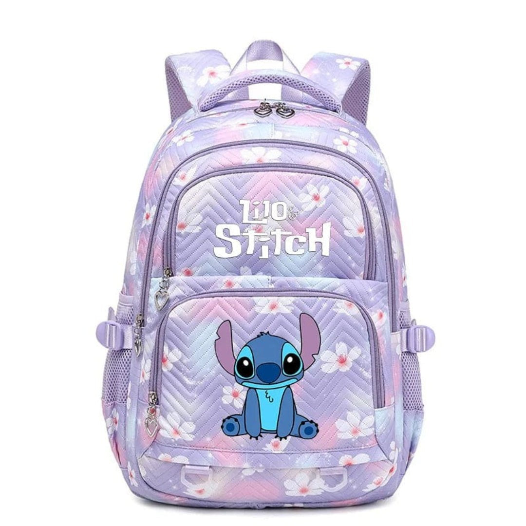 Schulrucksack aus Polyester mit Blumenmuster, Comic-Motiv und verstellbaren Gurten für Kinder in Lila