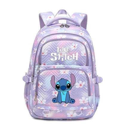 Schulrucksack aus Polyester mit Blumenmuster, Comic-Motiv und verstellbaren Gurten für Kinder in Lila