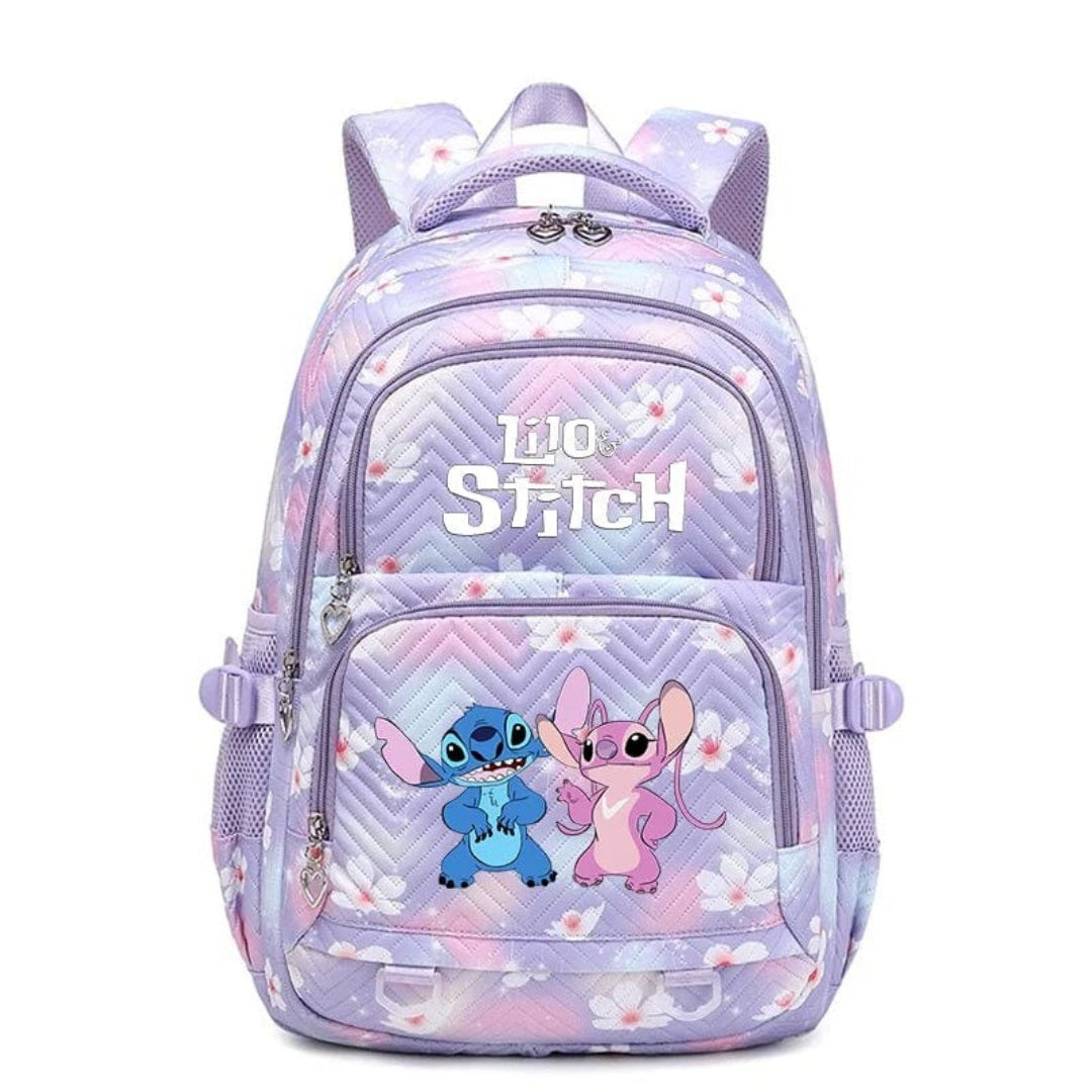Schulrucksack aus Polyester mit Blumenmuster, Comic-Motiv und verstellbaren Gurten für Kinder in Lila