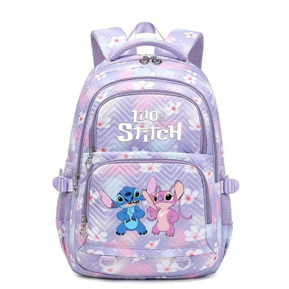 Schulrucksack aus Polyester mit Blumenmuster, Comic-Motiv und verstellbaren Gurten für Kinder in Lila