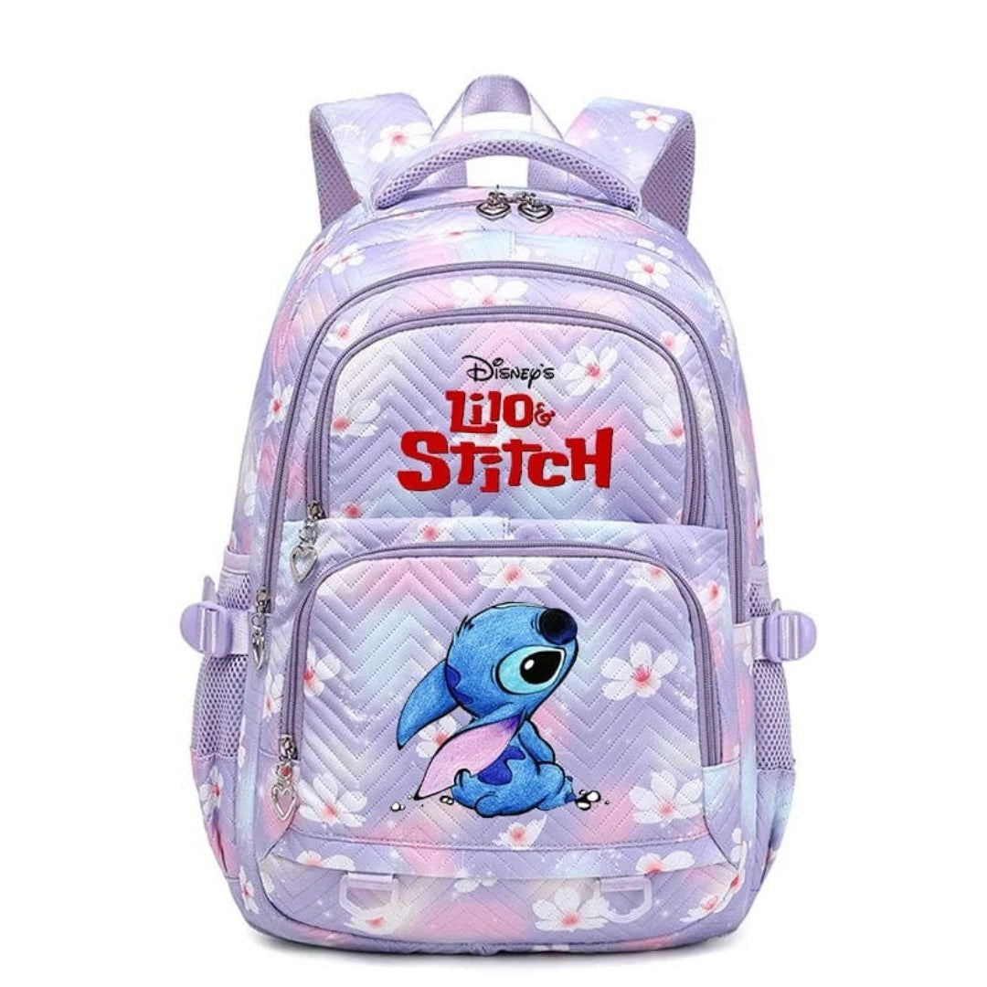 Schulrucksack aus Polyester mit Blumenmuster, Comic-Motiv und verstellbaren Gurten für Kinder in Lila