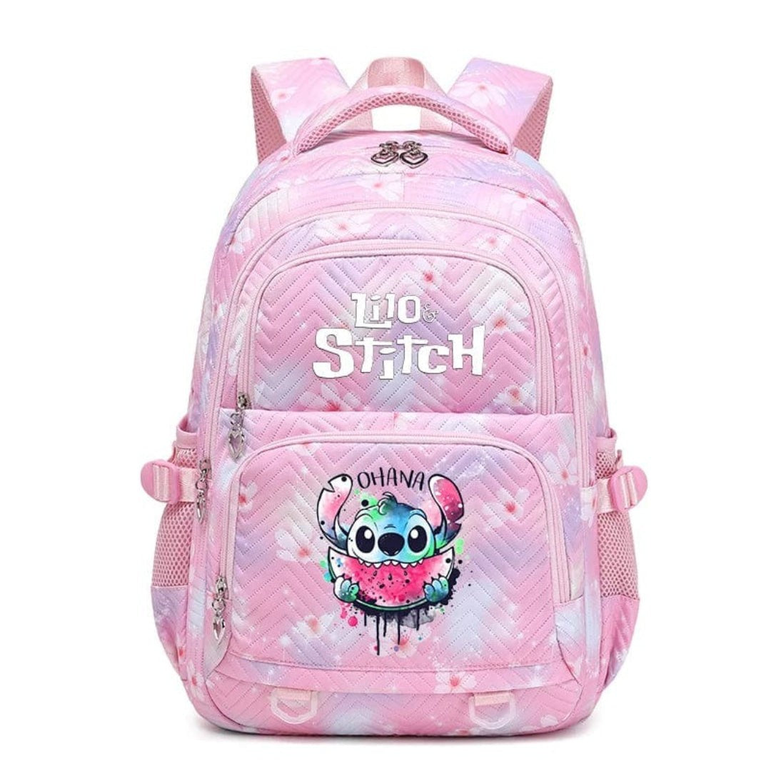 Schulrucksack aus Polyester mit Blumenmuster, Comic-Motiv und verstellbaren Gurten für Kinder in Rosa