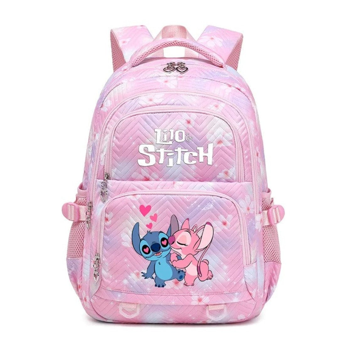 Schulrucksack aus Polyester mit Blumenmuster, Comic-Motiv und verstellbaren Gurten für Kinder in Rosa