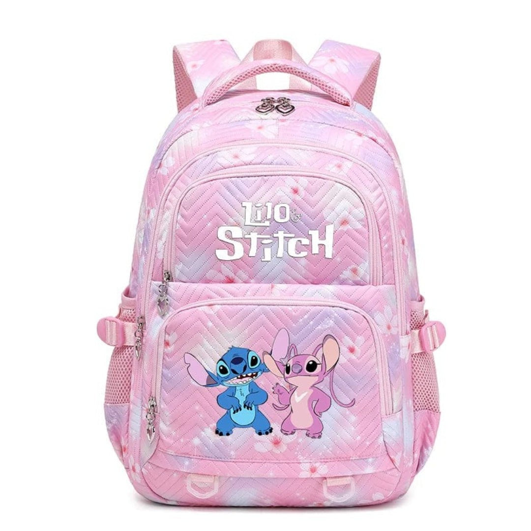 Schulrucksack aus Polyester mit Blumenmuster, Comic-Motiv und verstellbaren Gurten für Kinder in Rosa