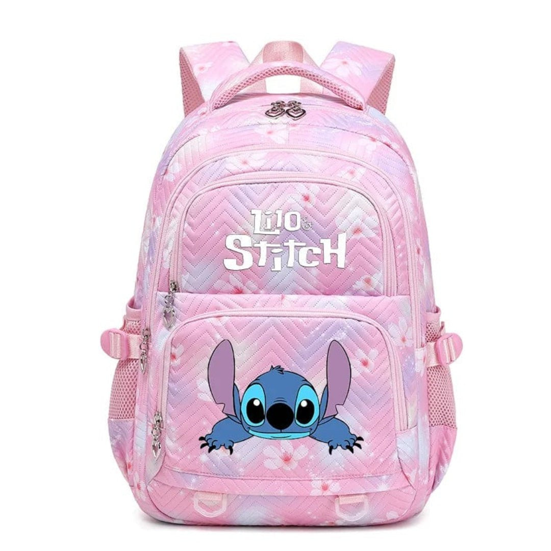 Schulrucksack aus Polyester mit Blumenmuster, Comic-Motiv und verstellbaren Gurten für Kinder in Rosa