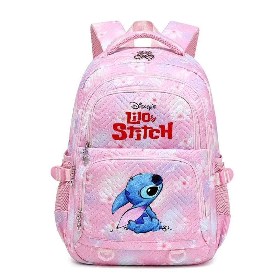 Schulrucksack aus Polyester mit Blumenmuster, Comic-Motiv und verstellbaren Gurten für Kinder in Rosa