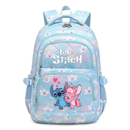 Schulrucksack aus Polyester mit Blumenmuster, Comic-Motiv und verstellbaren Gurten für Kinder in Blau