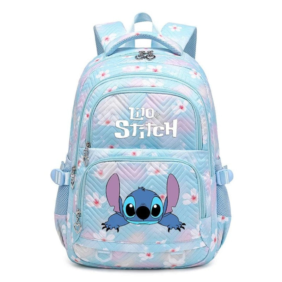 Schulrucksack aus Polyester mit Blumenmuster, Comic-Motiv und verstellbaren Gurten für Kinder in Blau