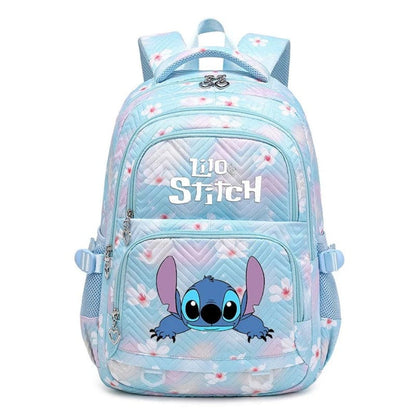 Schulrucksack aus Polyester mit Blumenmuster, Comic-Motiv und verstellbaren Gurten für Kinder in Blau