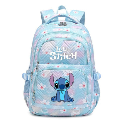 Schulrucksack aus Polyester mit Blumenmuster, Comic-Motiv und verstellbaren Gurten für Kinder in Blau