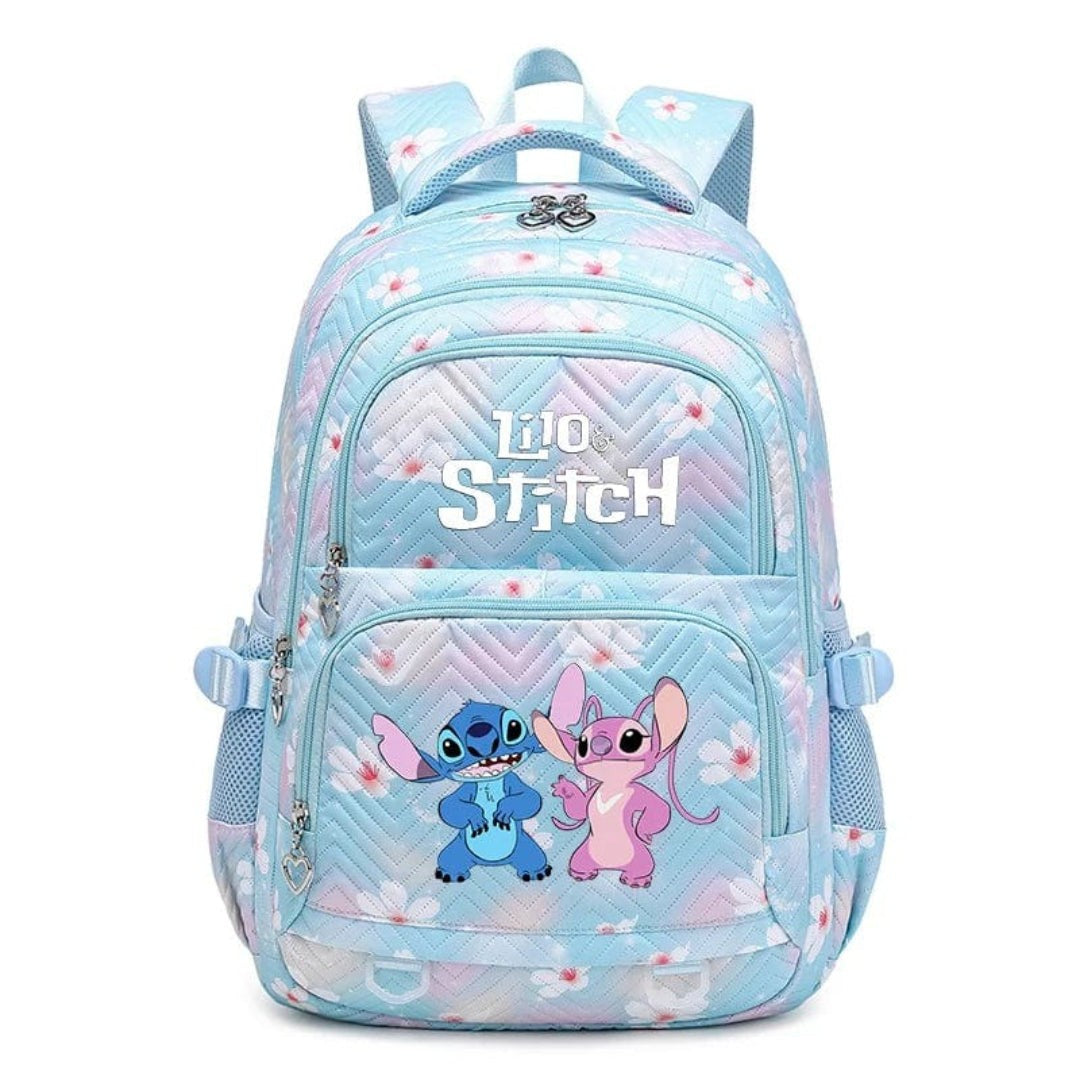 Schulrucksack aus Polyester mit Blumenmuster, Comic-Motiv und verstellbaren Gurten für Kinder in Blau