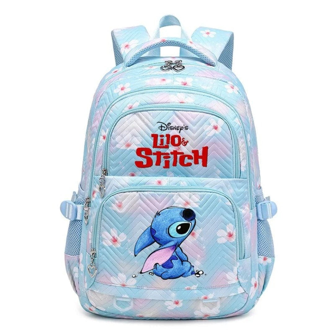 Schulrucksack aus Polyester mit Blumenmuster, Comic-Motiv und verstellbaren Gurten für Kinder in Blau