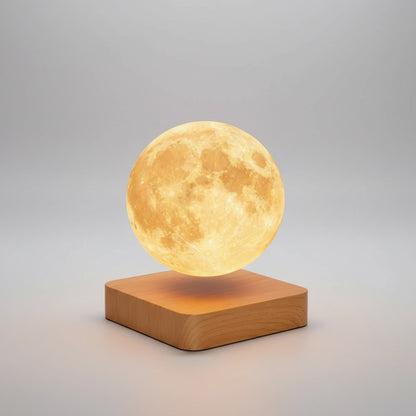 Schwebende Mondlampe mit Holzsockel, dimmbarem LED-Licht und einstellbarer Lichtfarbe, Ansicht 2