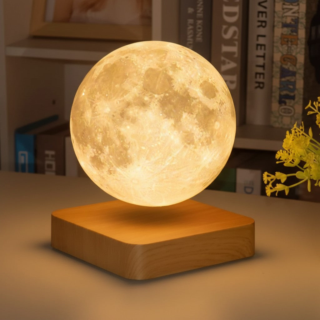 Schwebende Mondlampe mit Holzsockel, dimmbarem LED-Licht und einstellbarer Lichtfarbe, Ansicht 3