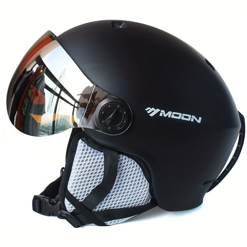 Skihelm mit abnehmbarem Visier, herausnehmbarem Innenpolster und Belüftungsöffnungen für Wintersport in Schwarz