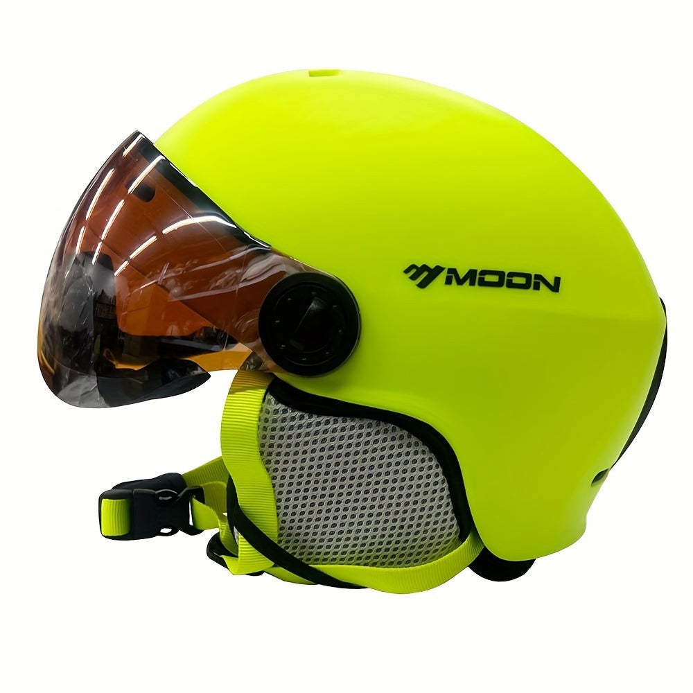 Skihelm mit abnehmbarem Visier, herausnehmbarem Innenpolster und Belüftungsöffnungen für Wintersport in Grün