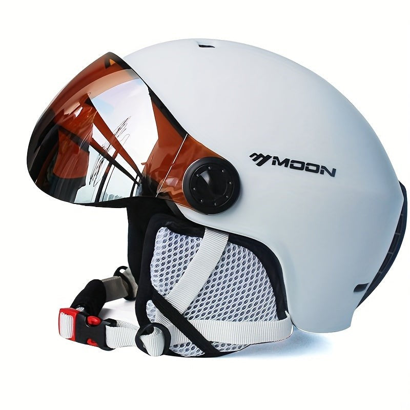 Skihelm mit abnehmbarem Visier, herausnehmbarem Innenpolster und Belüftungsöffnungen für Wintersport in Weiß