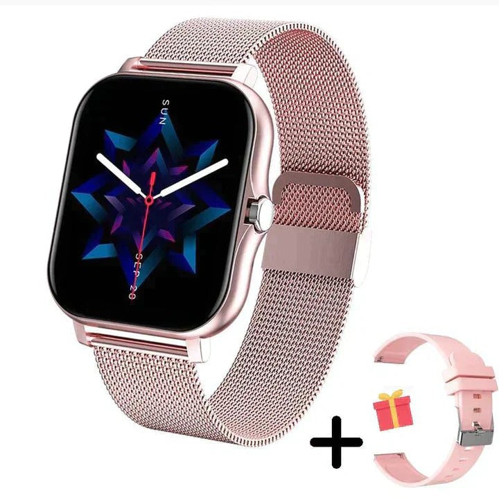 Smartwatch mit 1,83-Zoll-Touchscreen, Bluetooth-Telefonie, Aktivitätstracker und Milanaise-Armband in Roségold mit Zusatzarmband