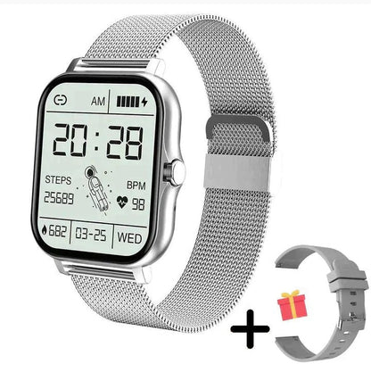 Smartwatch mit 1,83-Zoll-Touchscreen, Bluetooth-Telefonie, Aktivitätstracker und Milanaise-Armband in Silber mit Zusatzarmband