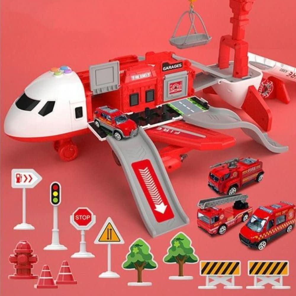 Spielset mit Transportflugzeug aus ABS-Kunststoff, Spielzeugautos und Verkehrszubehör für Kinder ab 3 Jahren, Ansicht 2