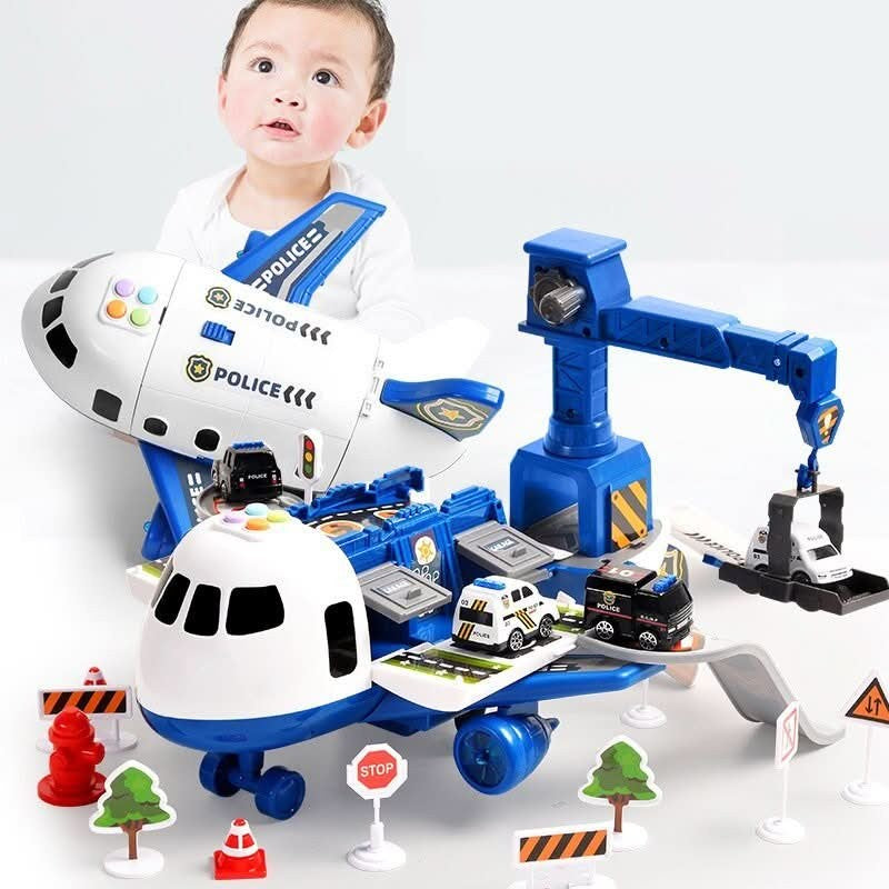 Spielset mit Transportflugzeug aus ABS-Kunststoff, Spielzeugautos und Verkehrszubehör für Kinder ab 3 Jahren, Ansicht 6