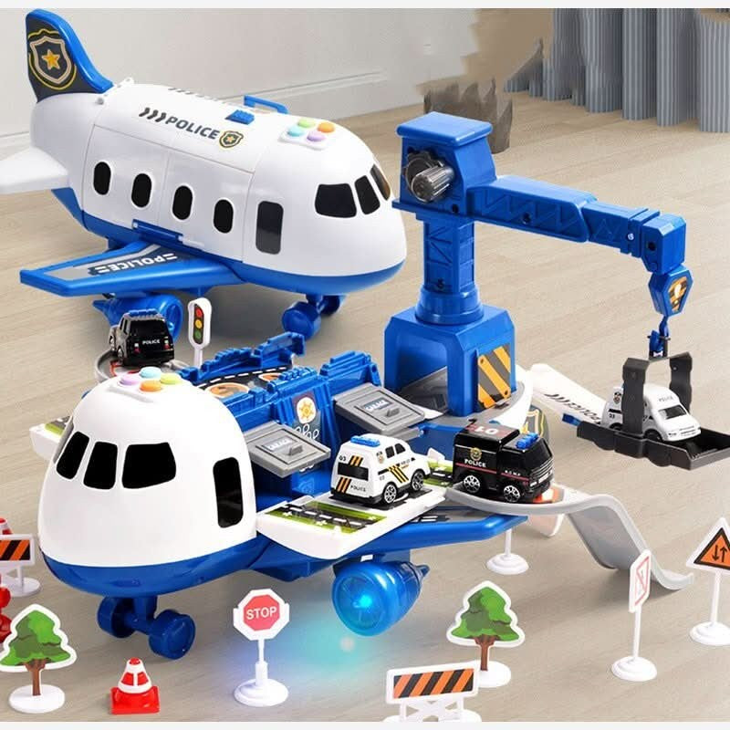 Spielset mit Transportflugzeug aus ABS-Kunststoff, Spielzeugautos und Verkehrszubehör für Kinder ab 3 Jahren, Ansicht 8