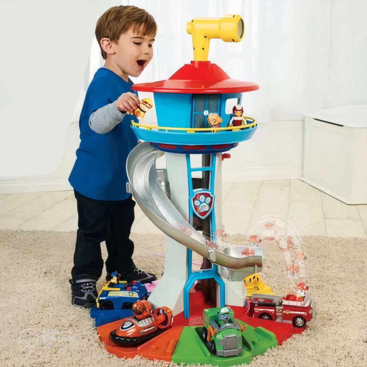 Spielturm mit Rettungsfahrzeugen, Rutschbahn und 9 Spielfiguren für Kinder ab 4 Jahren, Ansicht 2