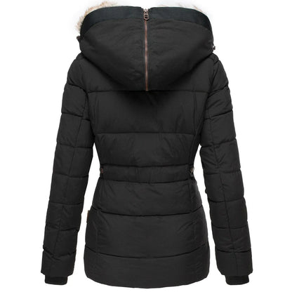 Taillierte Damen-Winter-Steppjacke mit Kunstfellkapuze, Druckknopfleiste und Strickbündchen, Ansicht 7
