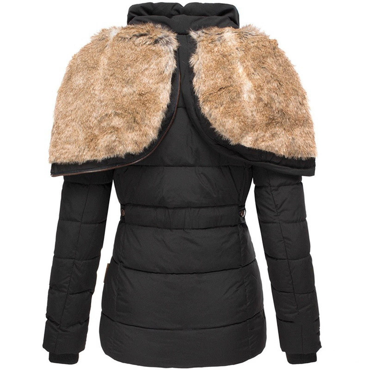 Taillierte Damen-Winter-Steppjacke mit Kunstfellkapuze, Druckknopfleiste und Strickbündchen, Ansicht 8