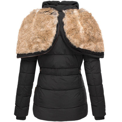 Taillierte Damen-Winter-Steppjacke mit Kunstfellkapuze, Druckknopfleiste und Strickbündchen, Ansicht 8
