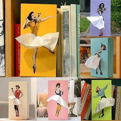 Taschentuchbox aus Kunststoff mit Retro-Tänzerin-Motiv, bei der das Taschentuch zum Rock wird, Ansicht 7