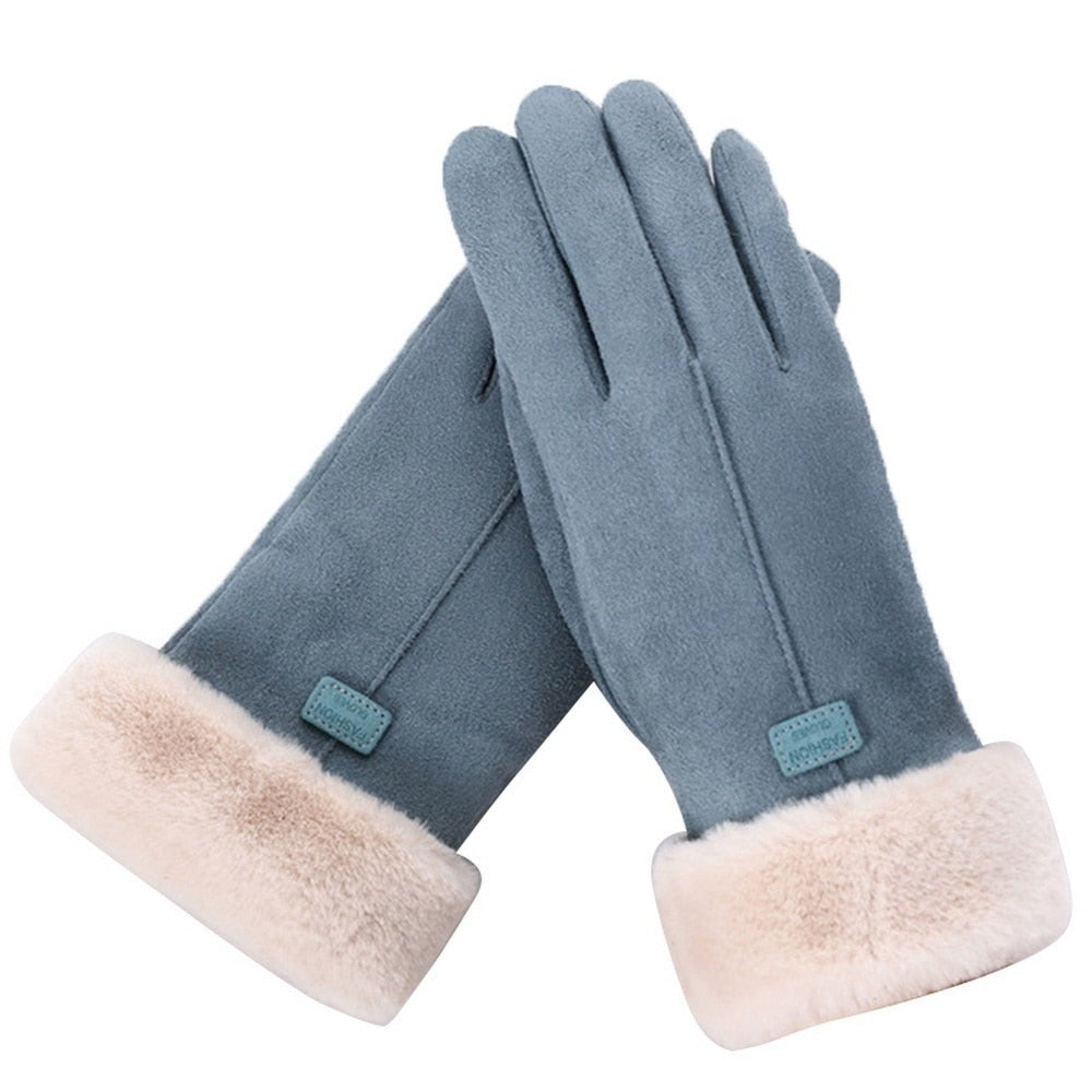 Touchscreen-Handschuhe für Damen in Wildlederoptik mit Fleecefutter und Plüschstulpe, Ansicht 7