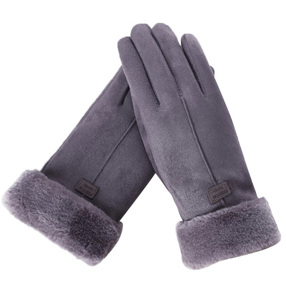 Touchscreen-Handschuhe für Damen in Wildlederoptik mit Fleecefutter und Plüschstulpe, Ansicht 8