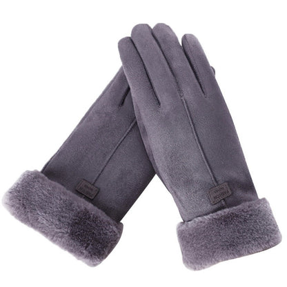 Touchscreen-Handschuhe für Damen in Wildlederoptik mit Fleecefutter und Plüschstulpe in Grau